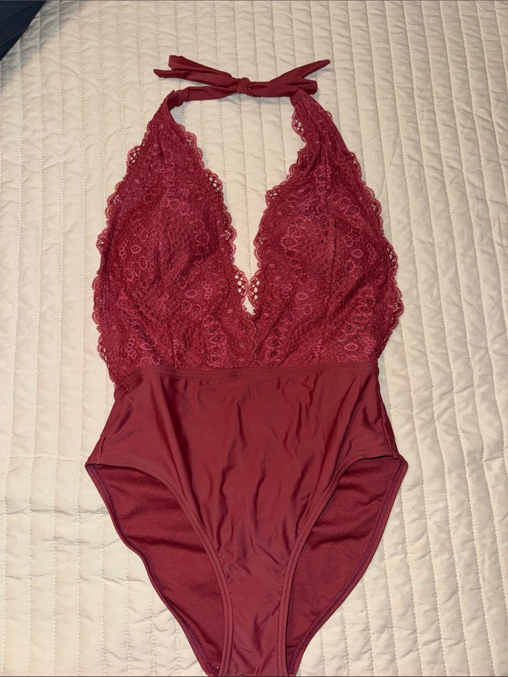 Xhilaration Rose Mauve Lace Halter One-Piece Swimsuit